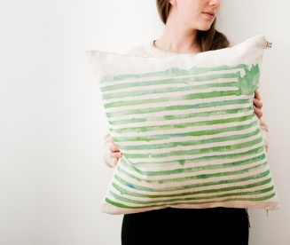 I absolutely adore watercolours, so this gorgeous green striped watercolour cushion by Touchee Feelee is right up my street! | via https://hellopretty.co.za/touchee-feelee/turquoise-striped-cushion-cover