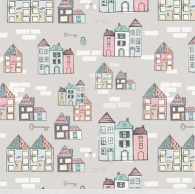 "Home Sweet Home" wallpaper designed by Nicole Long available through Robin Sprong | via http://www.robinsprong.com/collections/nicole-long-the-striped-flamingo/