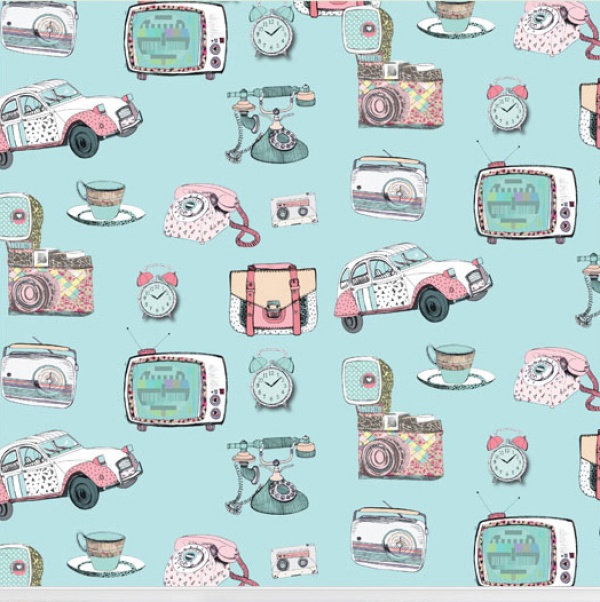 "Vintage Vibes" wallpaper designed by Nicole Long available through Robin Sprong | via http://www.robinsprong.com/collections/nicole-long-the-striped-flamingo/