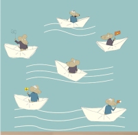"Mice In Boats" wallpaper designed by Sandy Mitchell available through Robin Sprong | via http://www.robinsprong.com/collections/sandy-mitchell/