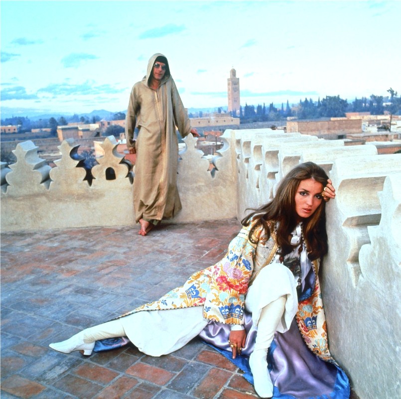 Talitha Getty, the patron saint of Bohemian Chic, here famously photographed with her husband in Marrakesh, Morocco in 1969.